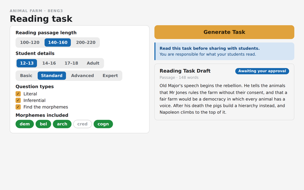 morphed screen: reading task